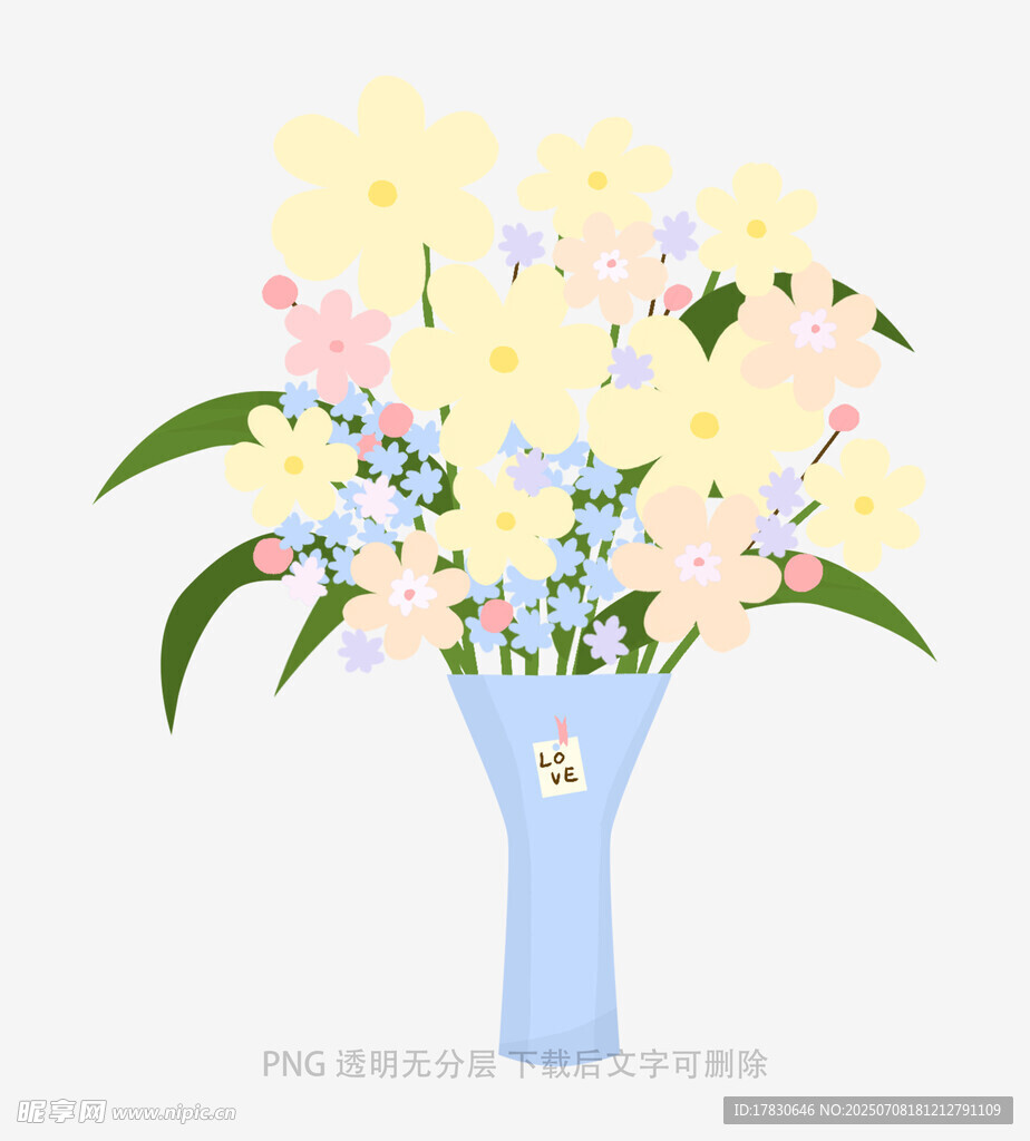藍(lán)色花瓶中的多彩花卉