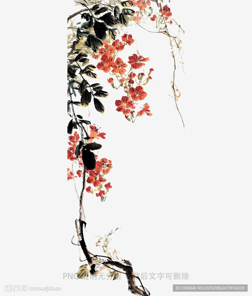 水墨紅梅圖