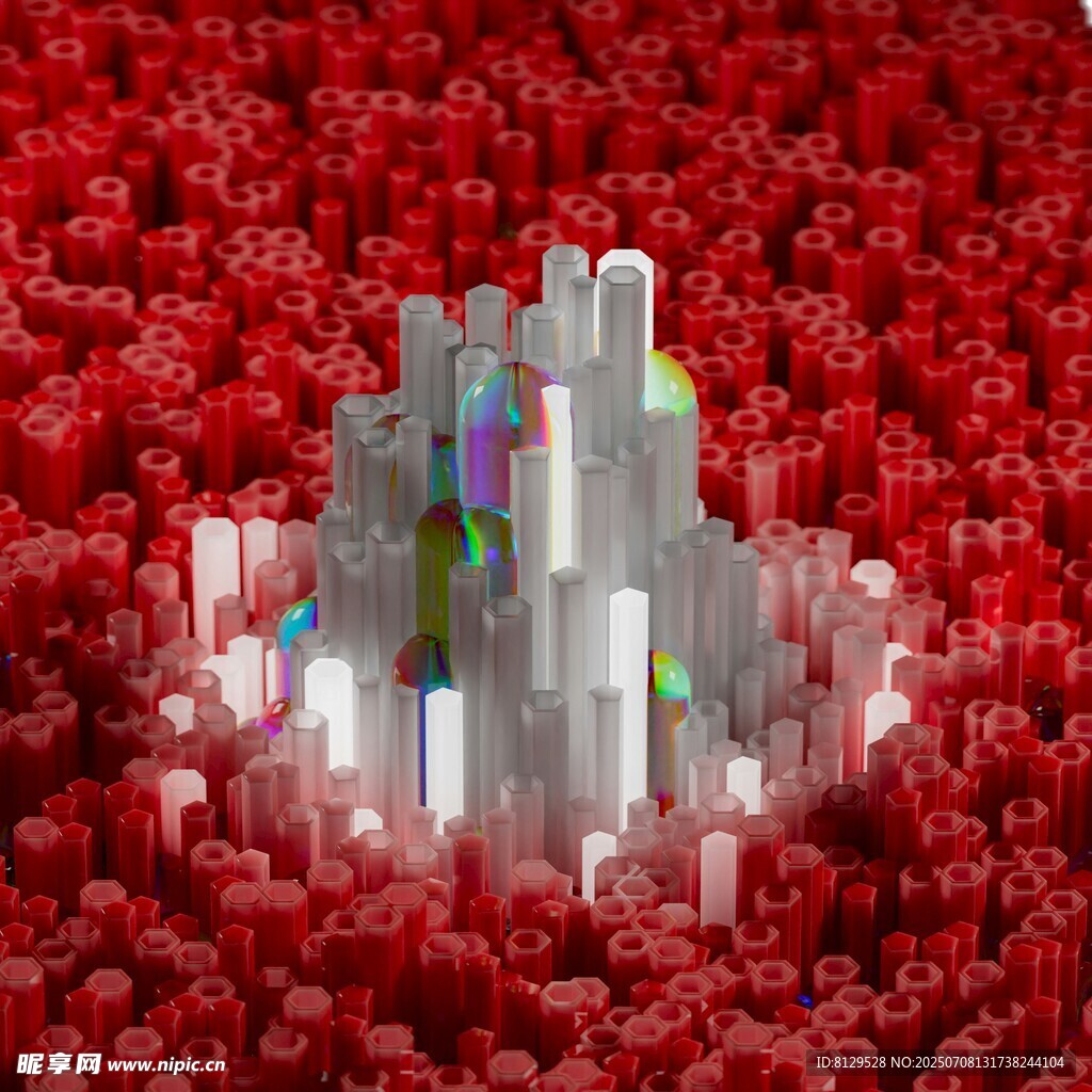紅色背景中的多彩建筑景觀