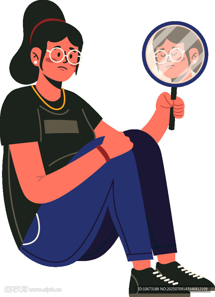 女孩持放大鏡審視自我