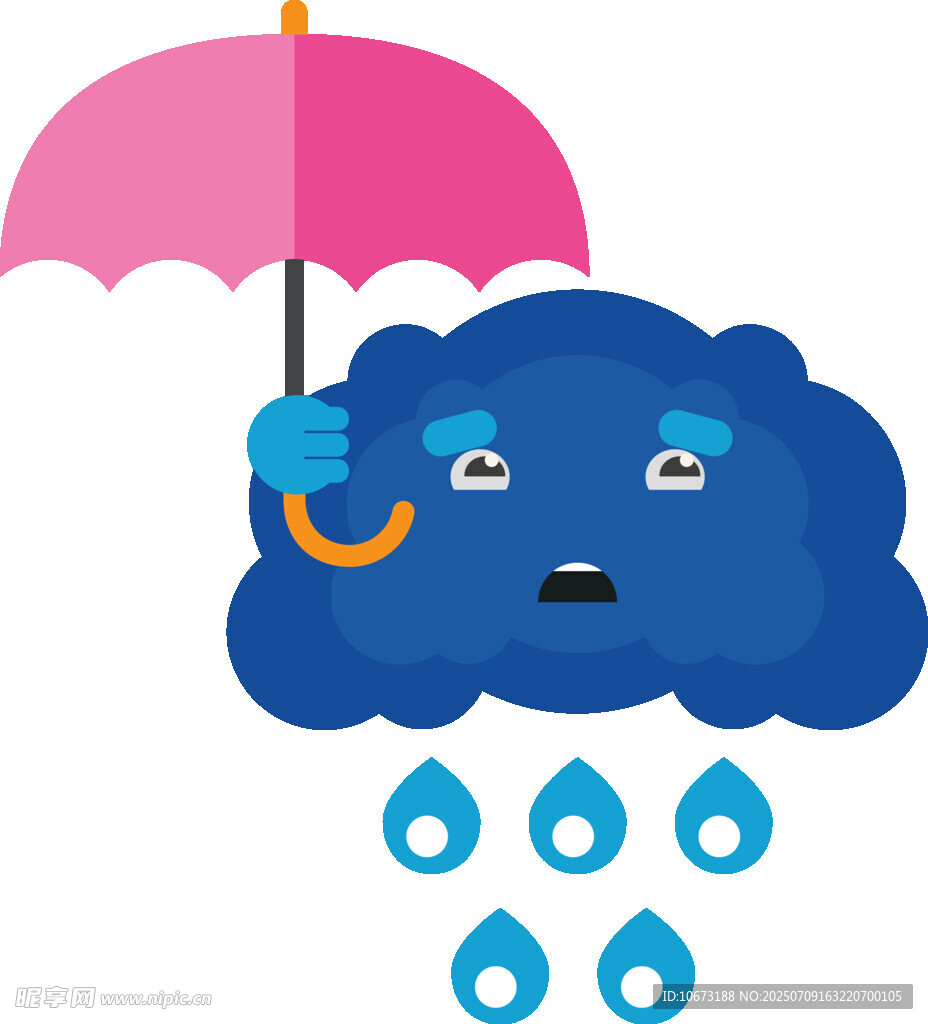 悲傷云朵撐傘落雨滴