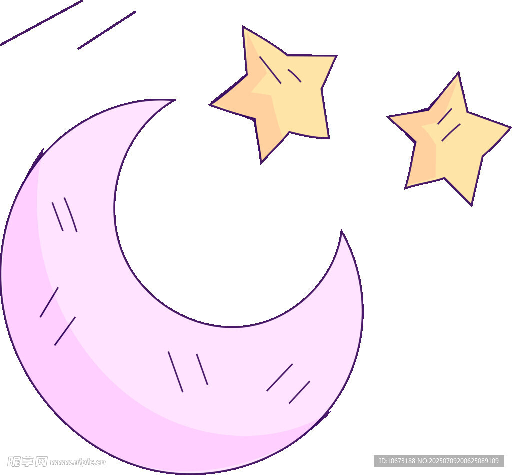 粉色月牙與星星插畫