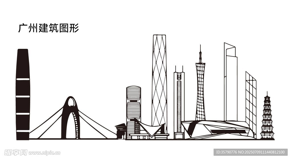 廣州城市天際線簡筆勾勒