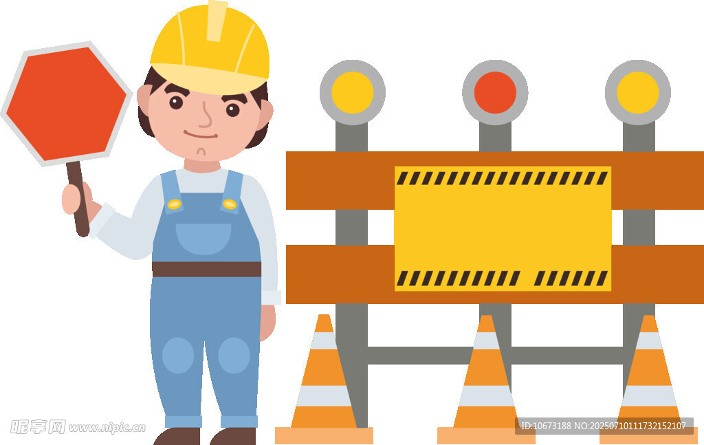 工人持警示牌進(jìn)行道路施工