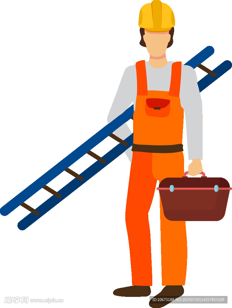 工人攜工具與梯子準(zhǔn)備作業(yè)