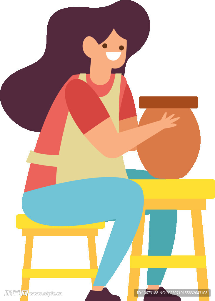 女子專注制作陶罐