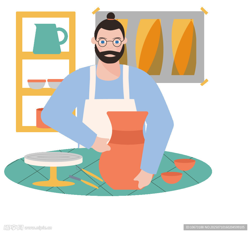 陶藝師專注制作陶罐