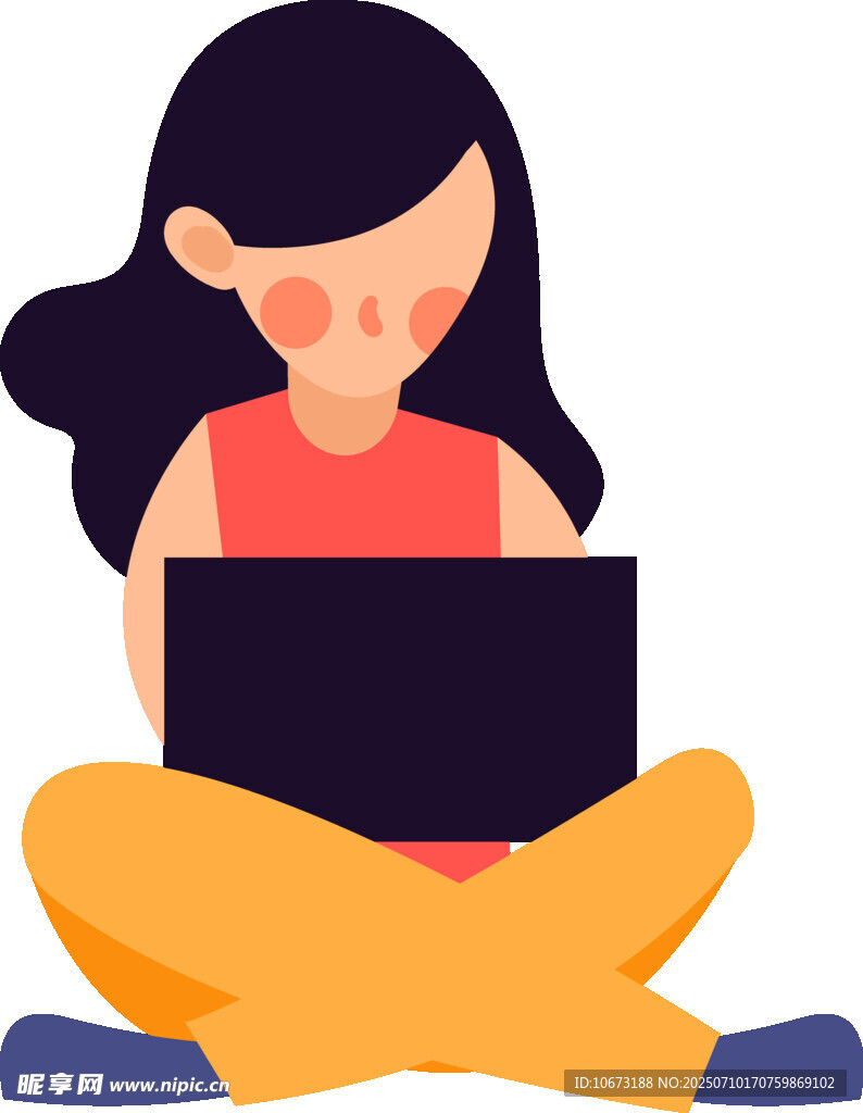 女孩盤腿用筆記本電腦