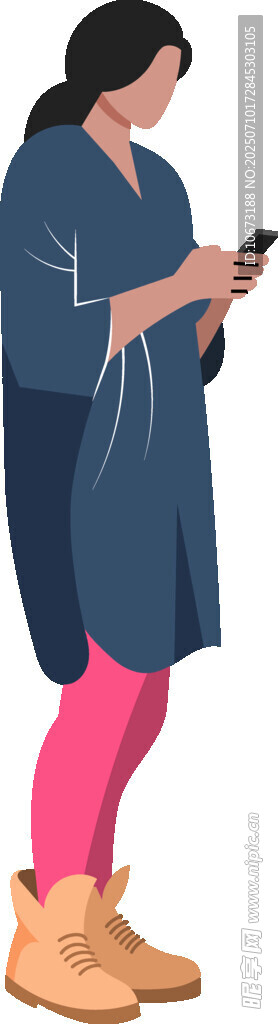 穿藍(lán)色大衣配粉褲的女子