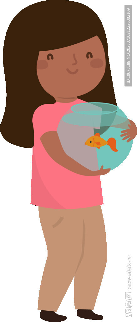 女孩手持魚缸與金魚
