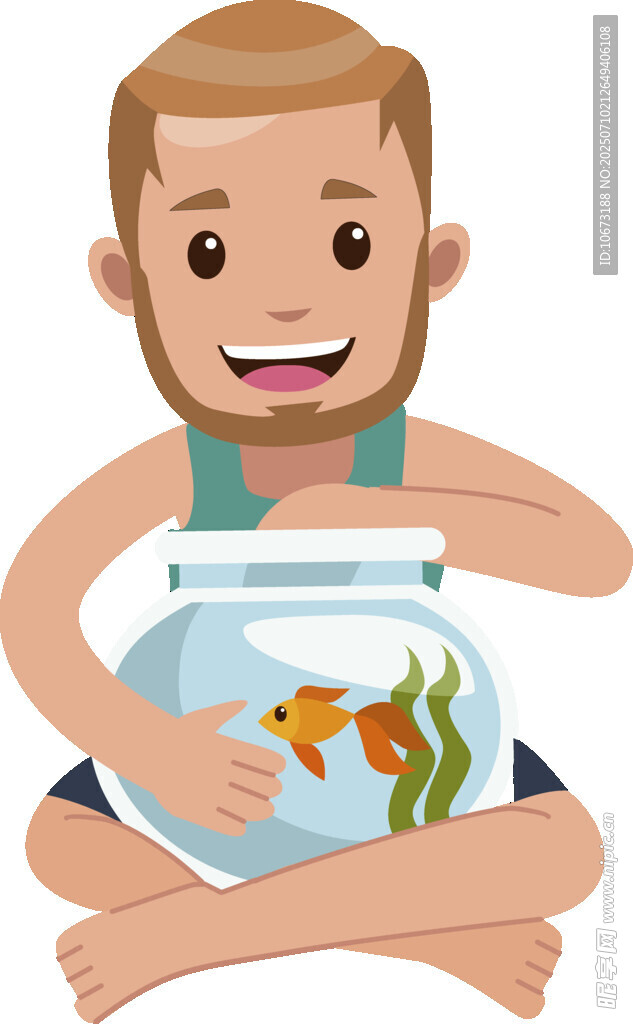 男子開心捧魚缸賞金魚