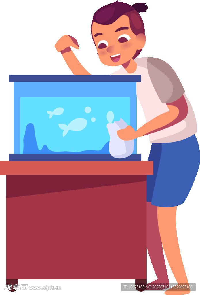 女孩開心給魚缸換水