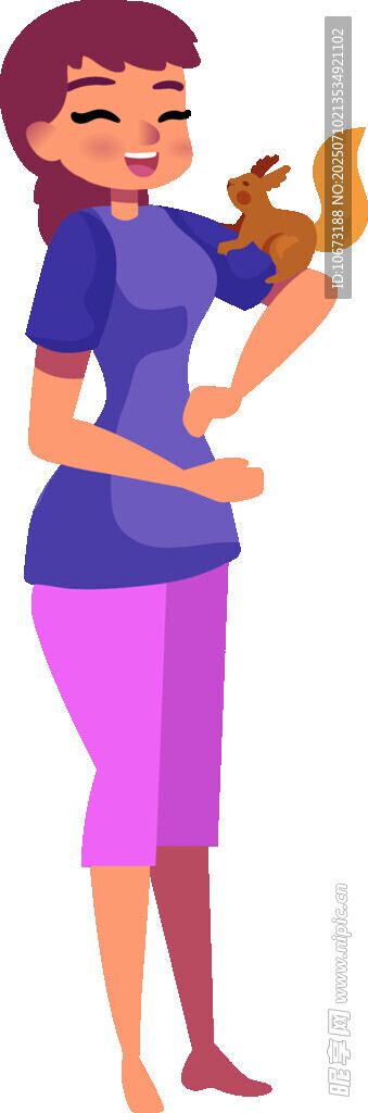 女子與松鼠親密互動場景