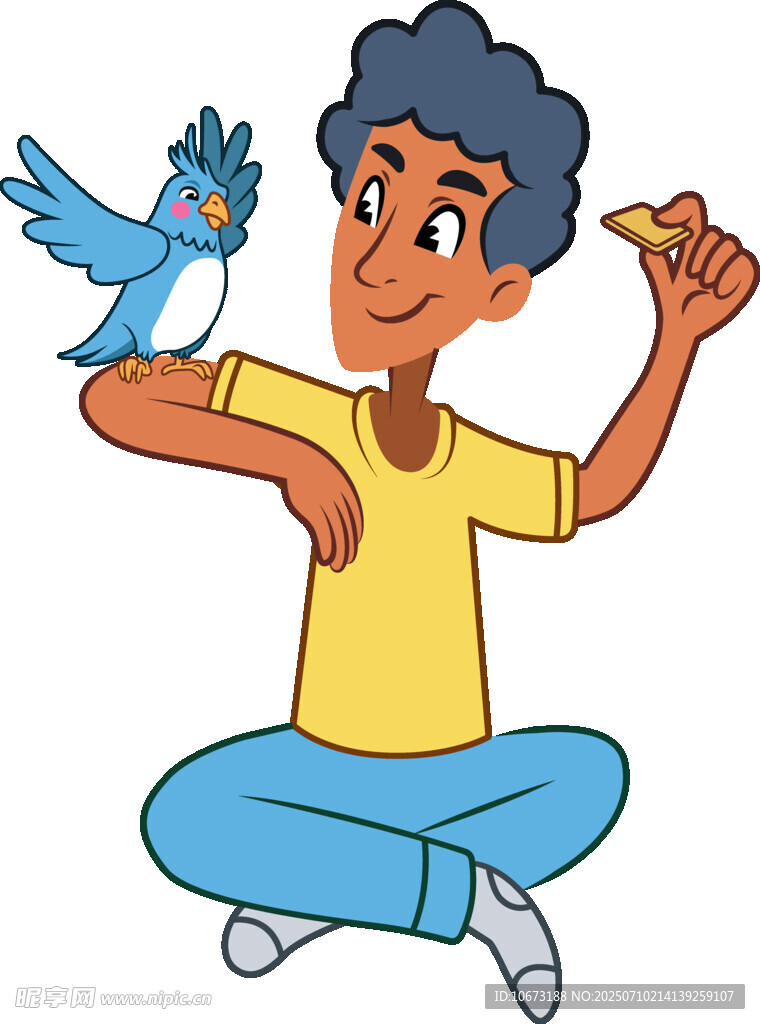 男孩與小鳥的溫馨互動