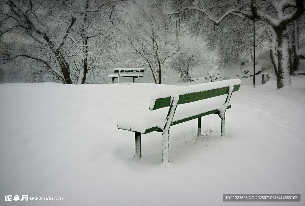 雪后公園長(zhǎng)椅