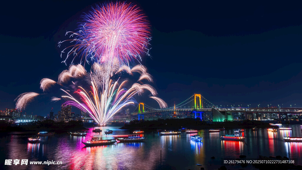 夜空中絢爛綻放的美麗煙花