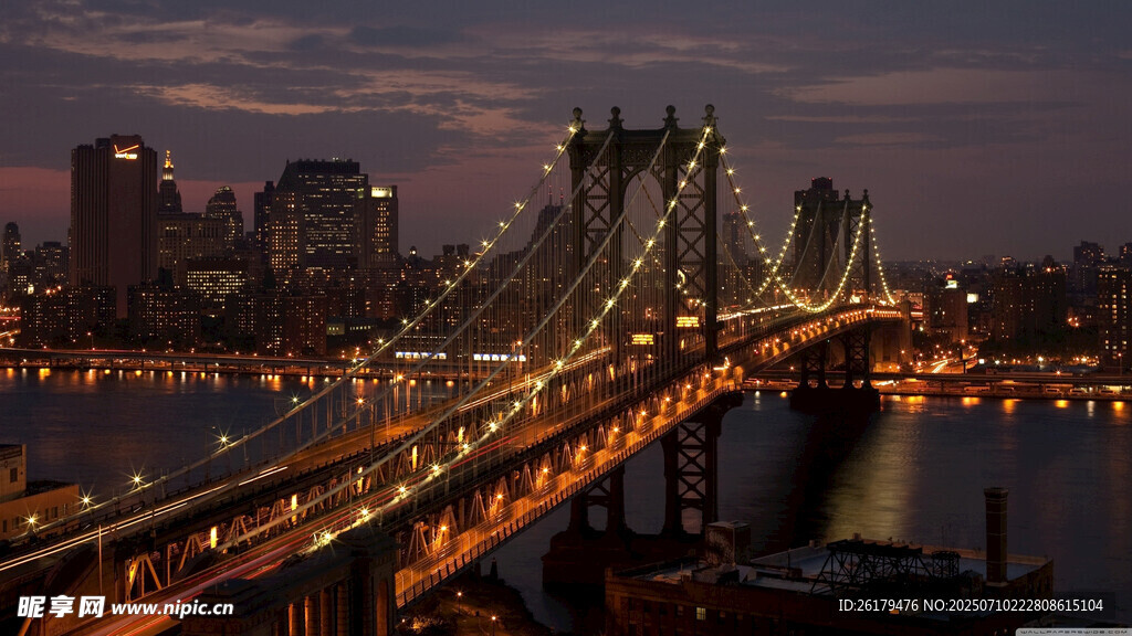 黃昏下的布魯克林大橋夜景