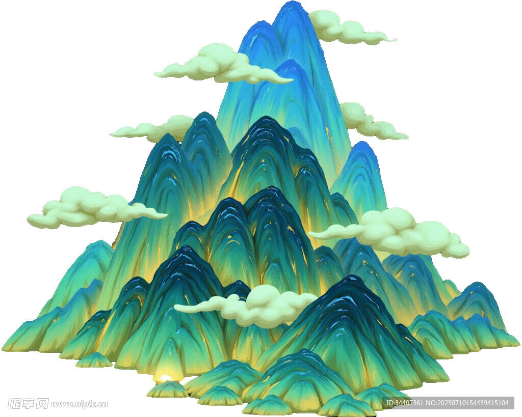 水墨風(fēng)青綠層疊山巒圖