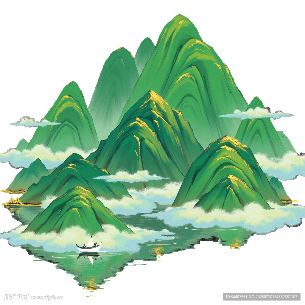 水墨山水間的孤舟意境