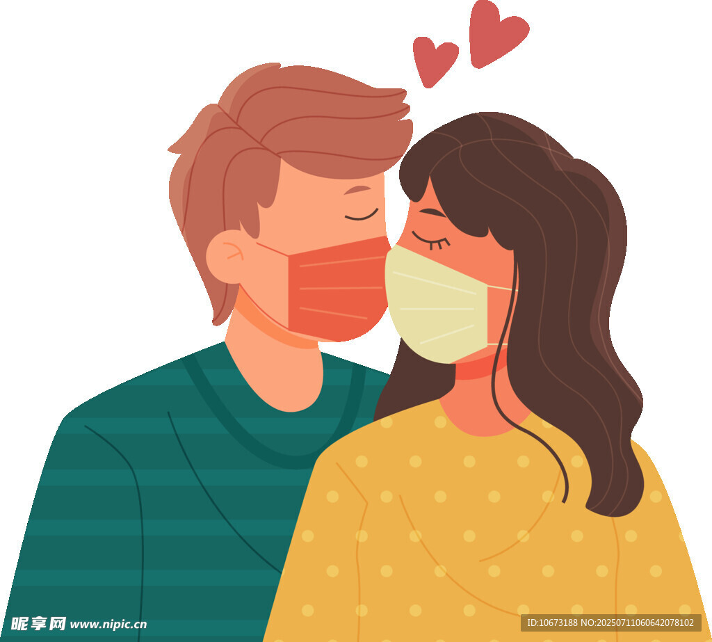 戴口罩情侶甜蜜親吻