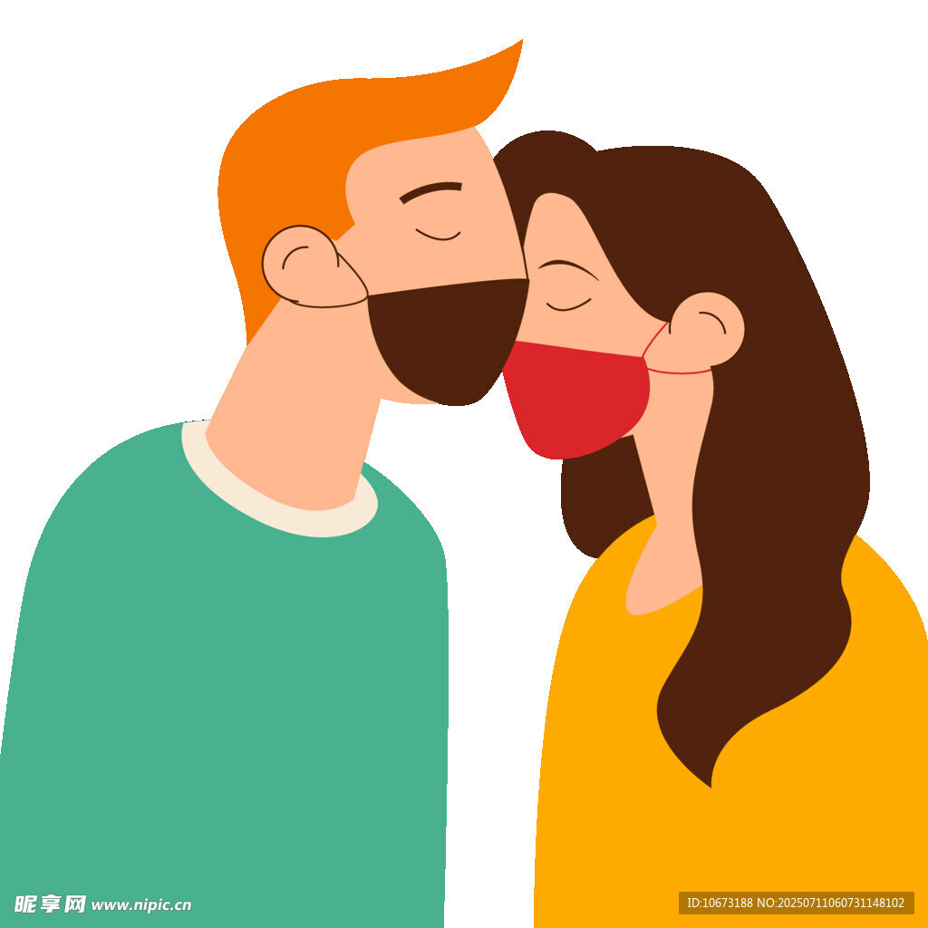 戴口罩情侶甜蜜親吻
