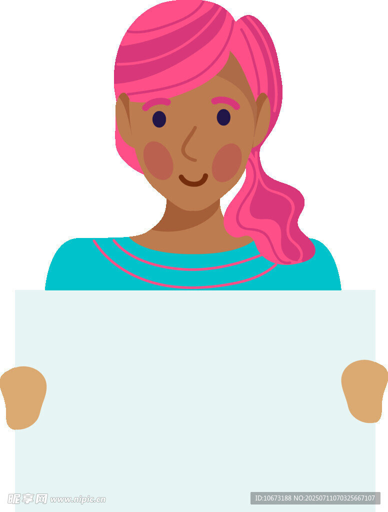 持空白板的粉色頭發(fā)女孩