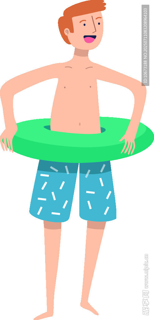 男孩手持綠色游泳圈