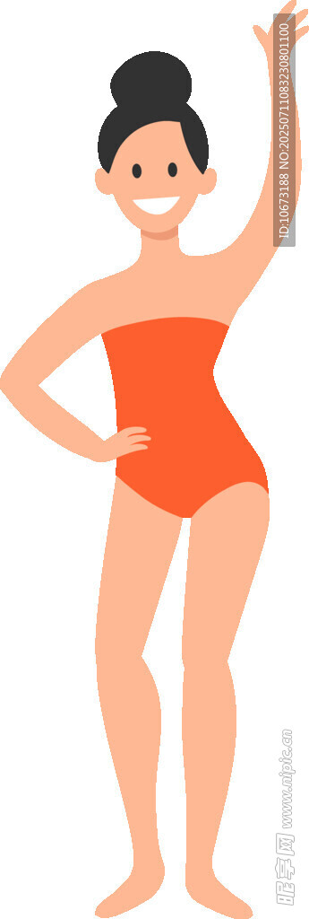 自信女士身著橙色連體泳衣