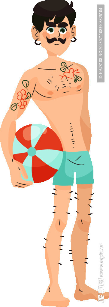 紋身男子手持沙灘球