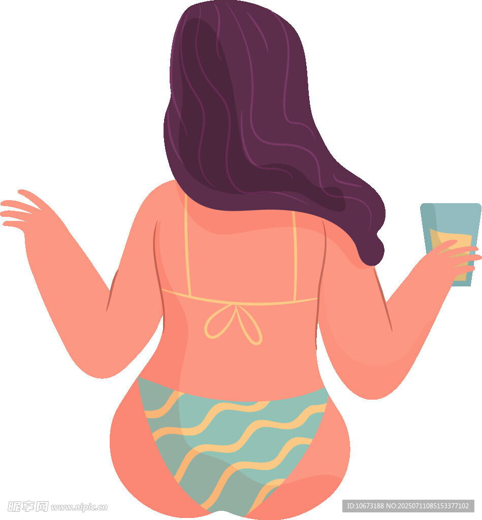 比基尼女孩手持飲品背影