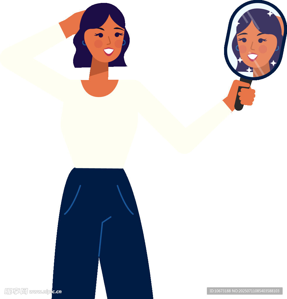女子照鏡自我欣賞瞬間