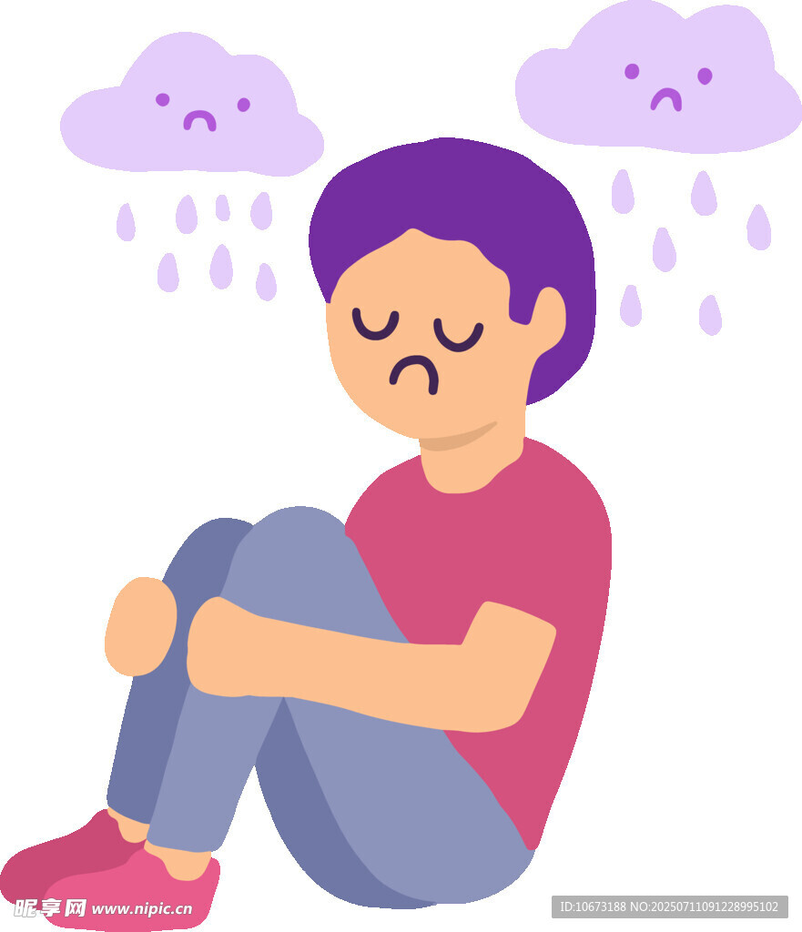 雨中沮喪的孤獨少年