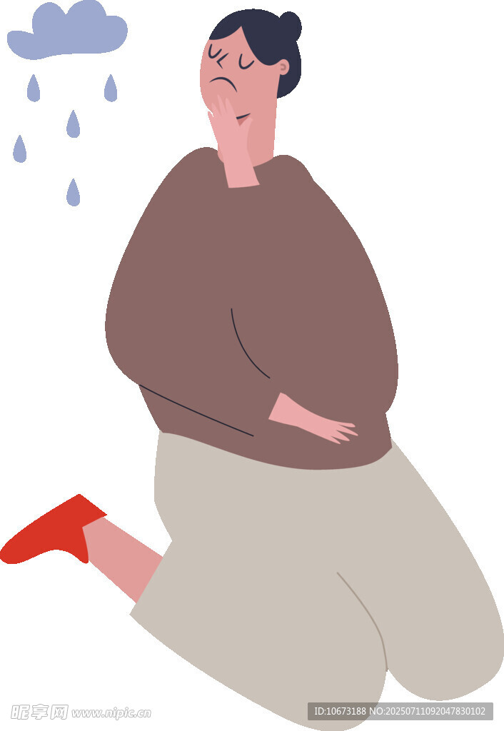 雨中沮喪跪地的紅衣人
