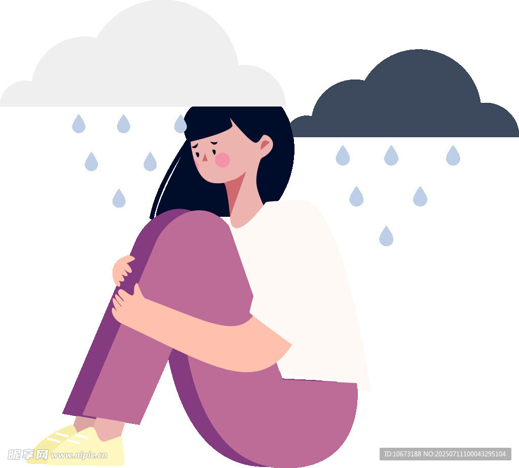 雨中獨坐的落寞女孩
