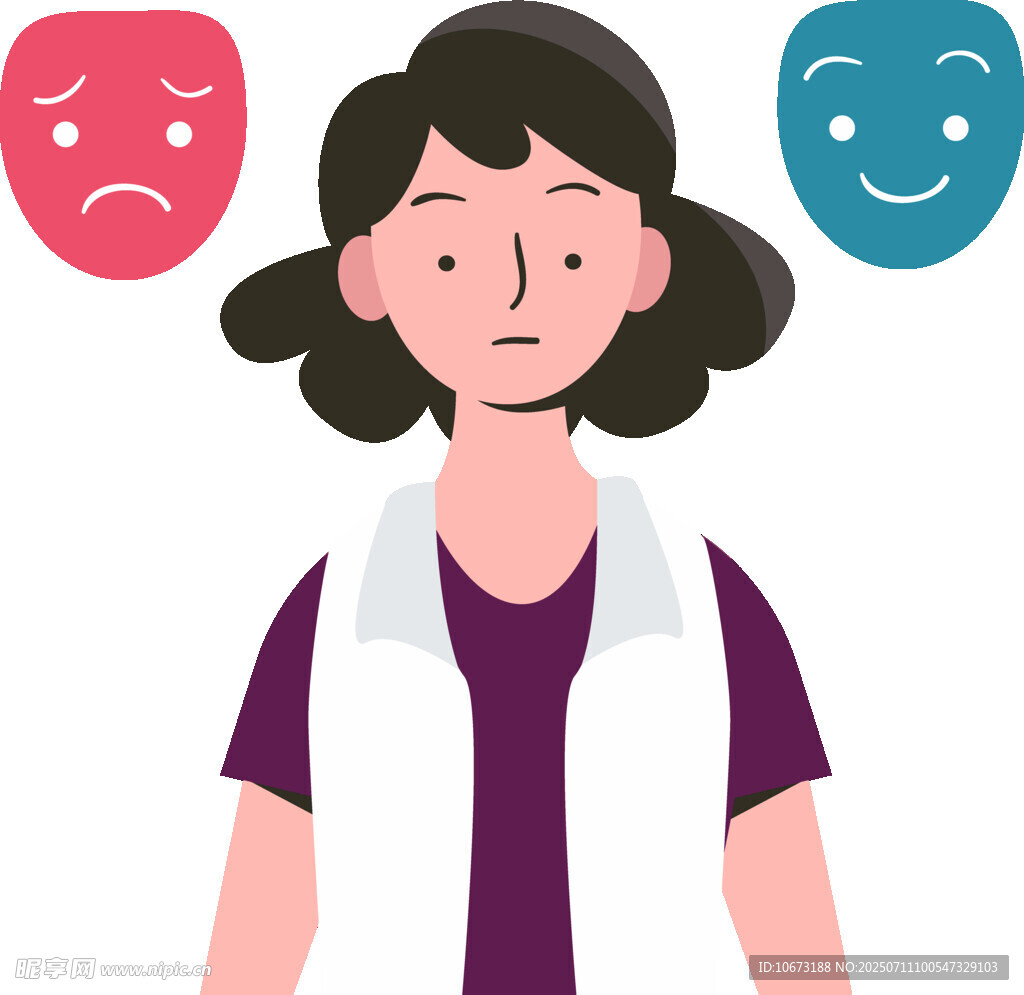 女子面對(duì)不同情緒面具