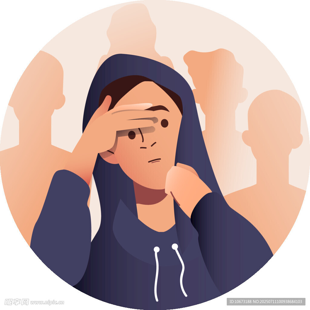 戴眼鏡的憂郁連帽衫女孩