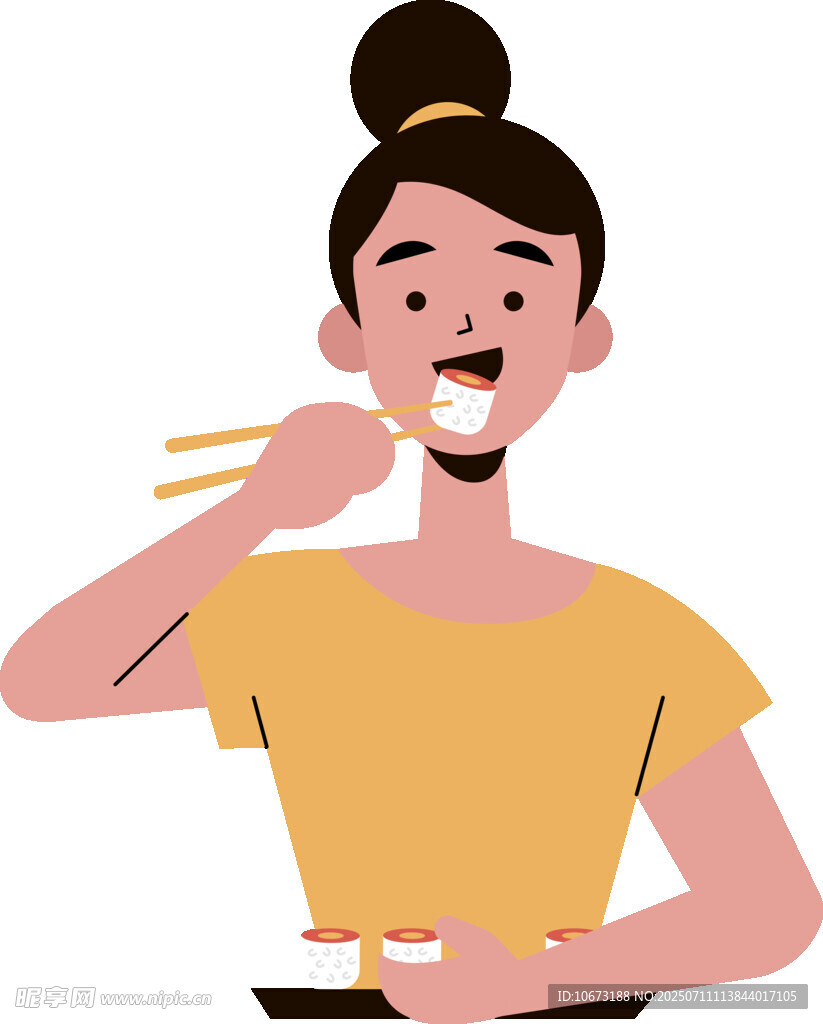 女孩開心用筷子吃美食