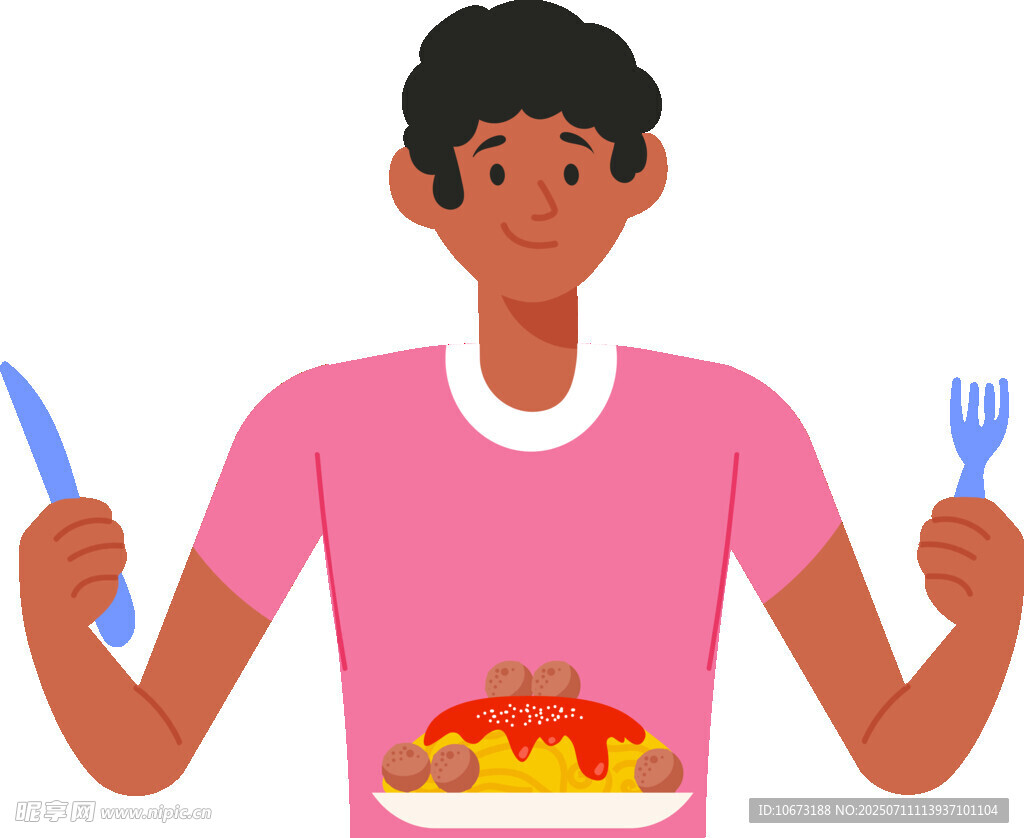 男子手持餐具面對盤中食物