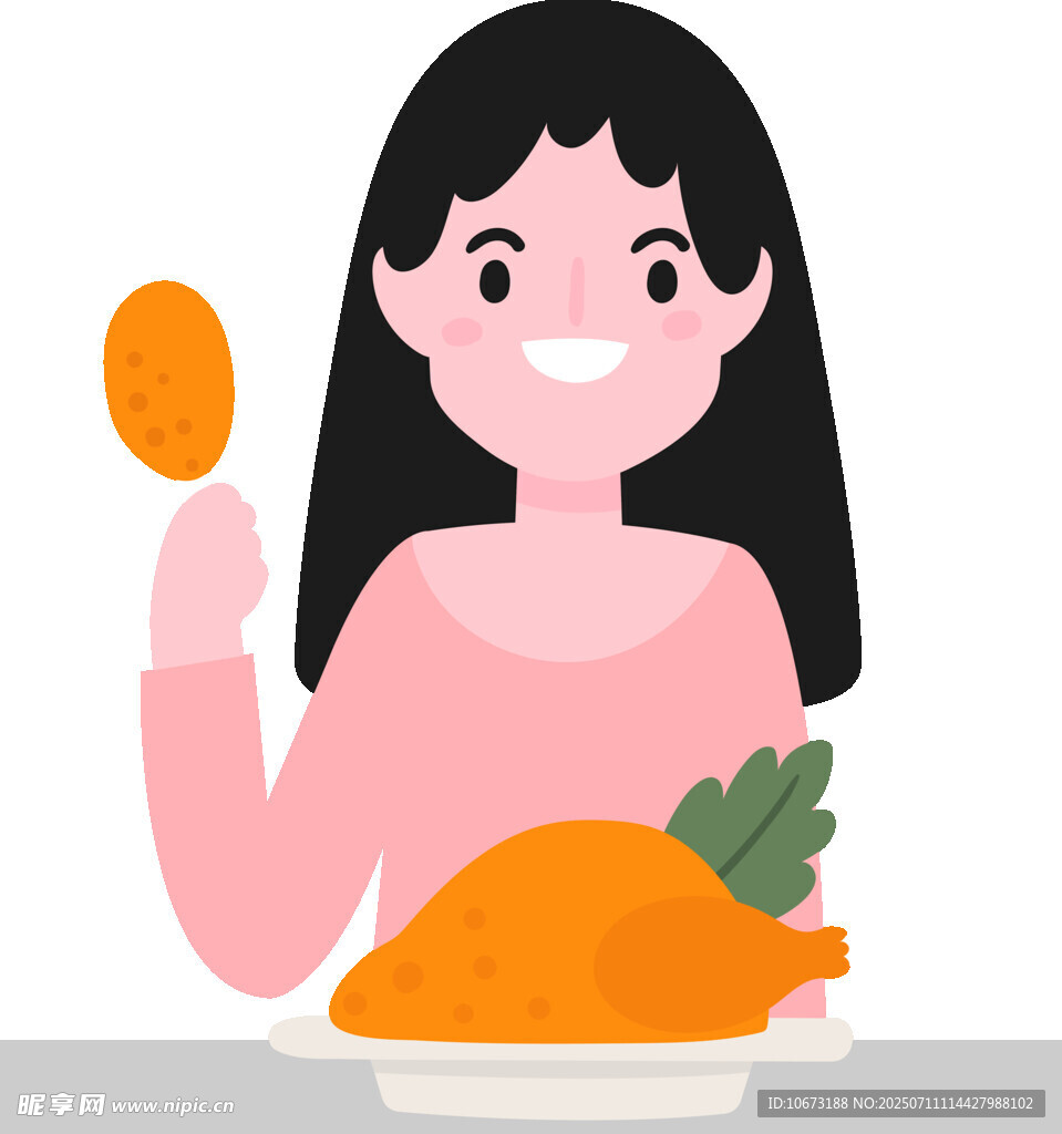 女孩手持食物與烤雞
