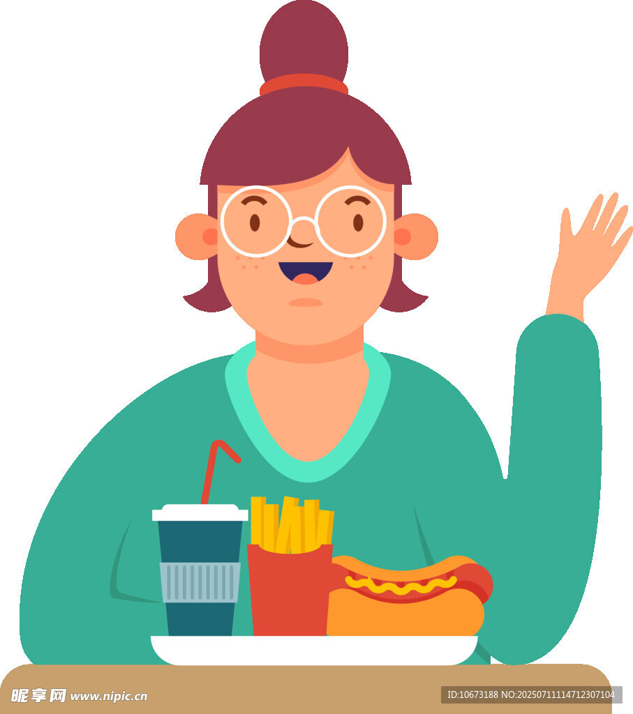 女孩開心享用快餐美食