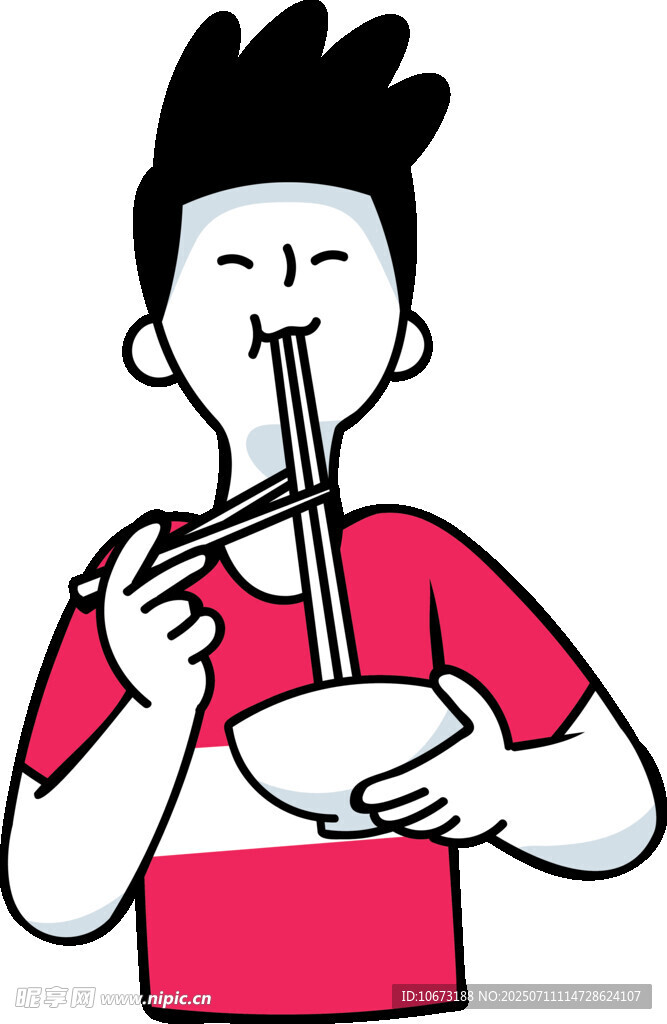 男孩開心吃面條