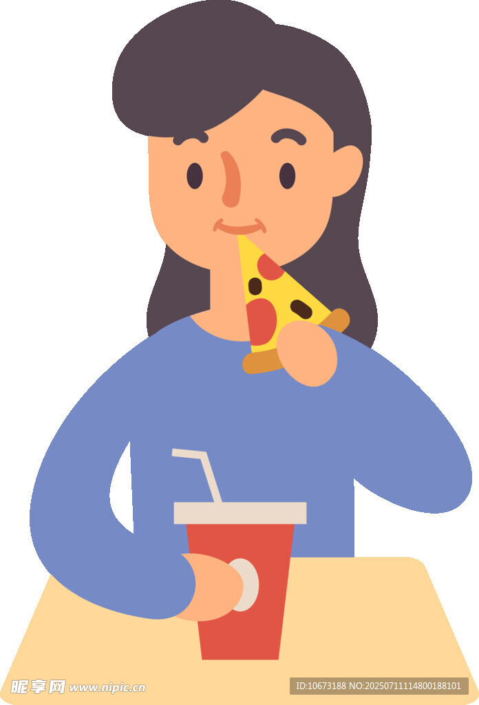 女孩享用快餐美食
