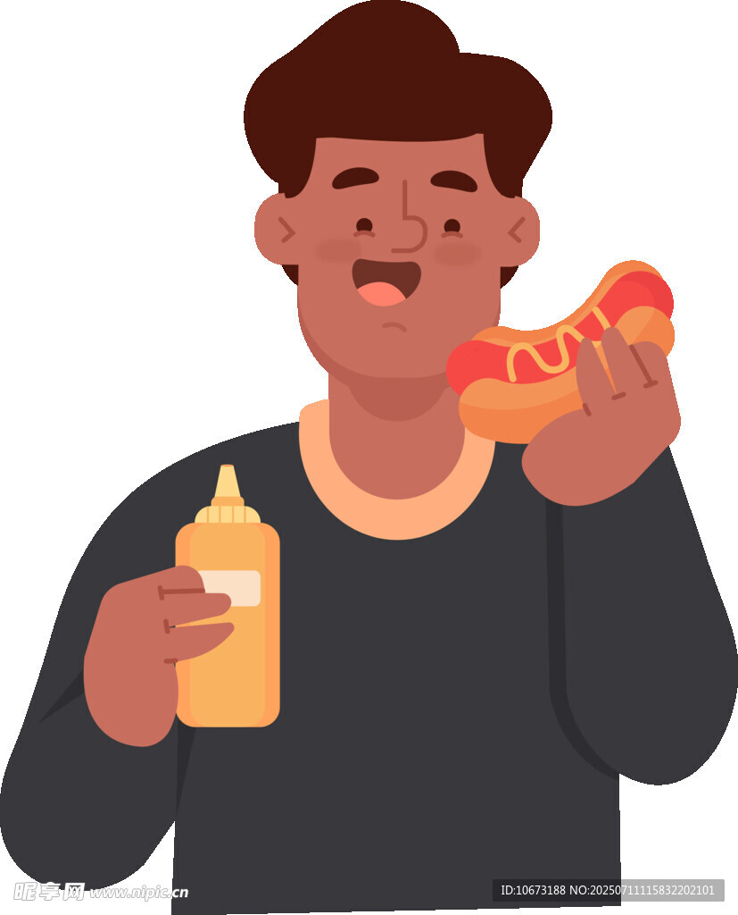 男子手持熱狗與調(diào)味瓶
