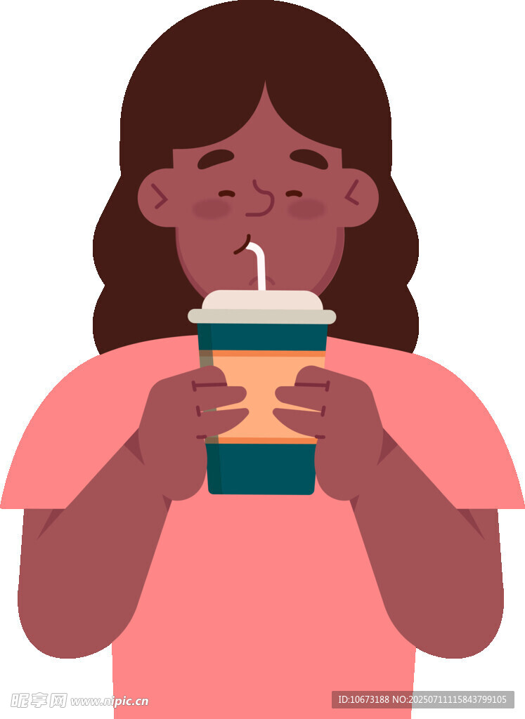 女孩手持飲品愜意飲用