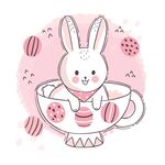 茶杯中的可愛兔子插畫
