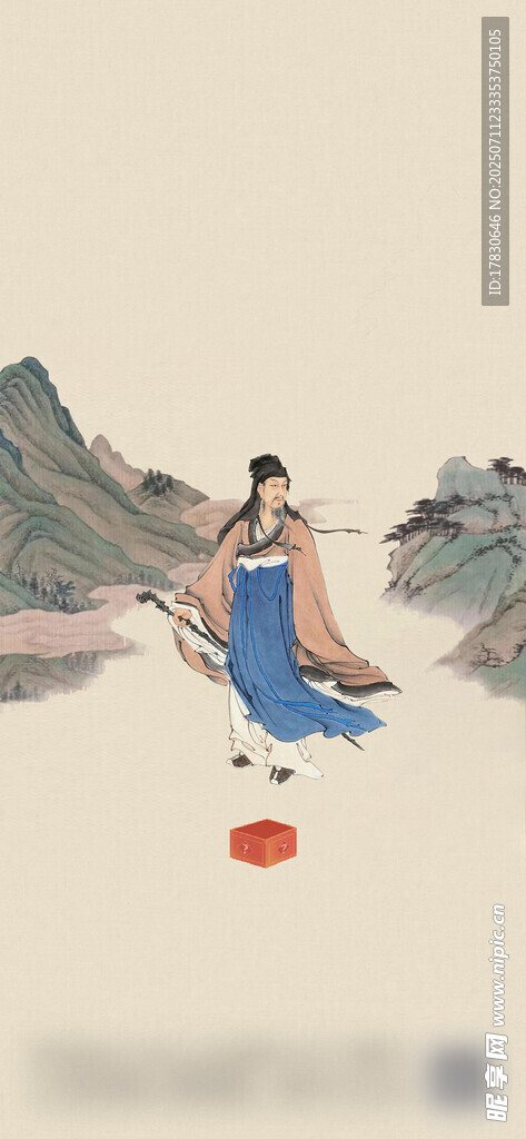 古風女子河畔放燈圖