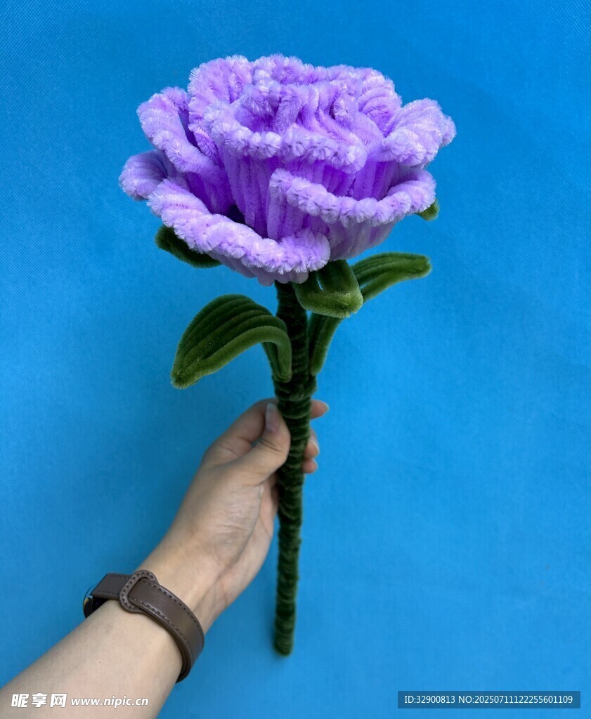 手捧紫色手工編織玫瑰花