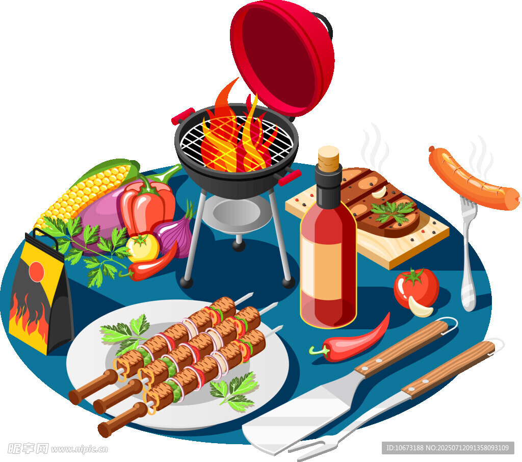 戶外燒烤場(chǎng)景與豐富食材