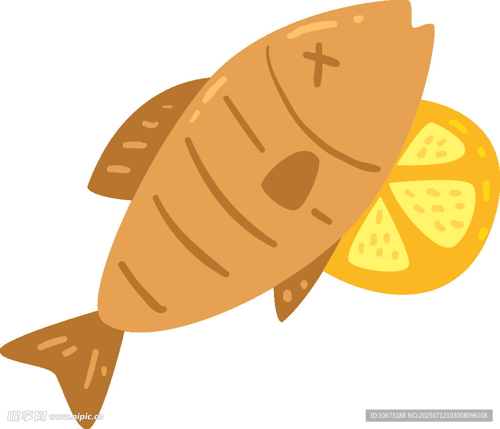 烤魚肉旁的檸檬片