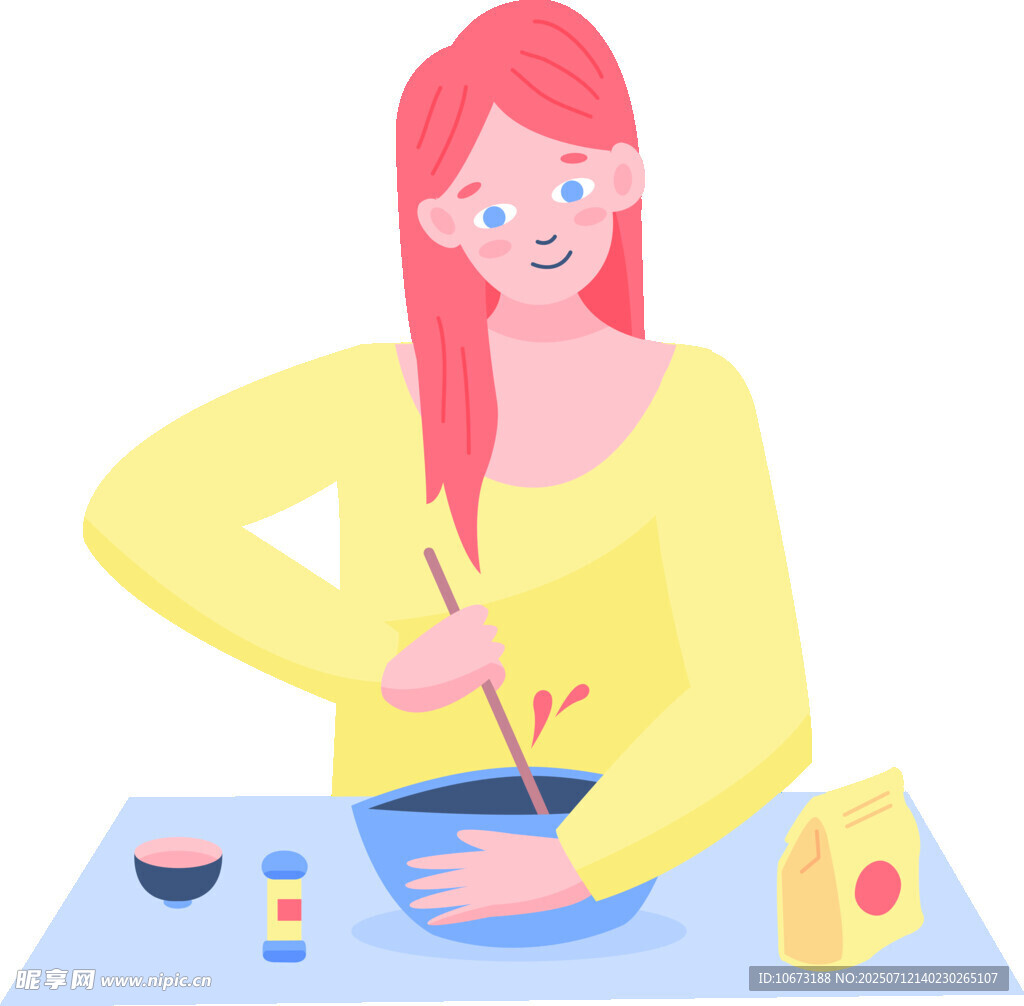 女子專注攪拌碗中食材